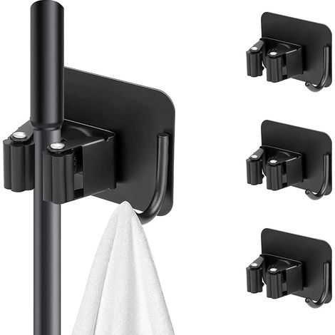 porte Balais Mural Lot De 4(noir Accroche Balai Mural Sans Perage Auto-adhsif Porte Vadrouille Avec Crochets Rangement Cuisine Gain De Place Pour (1/5)