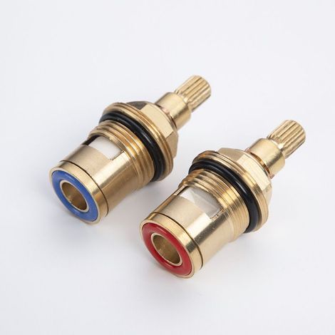 2Pcs Tête a Disques Céramique, G1/2" Cartouches Céramique, Universelles de Rechange pour Robinet en Laiton 20 Crans Rechange pour Cusine, Salle de Bain (Chaud et Froid) (1/5)