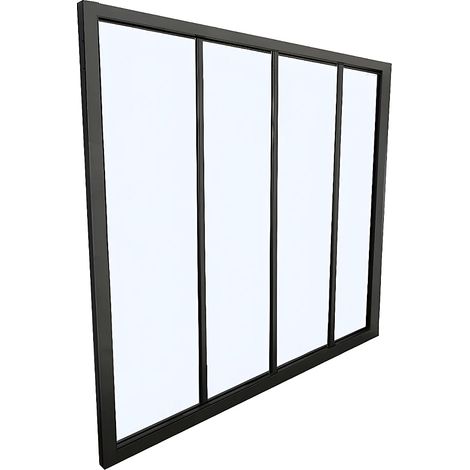 Vetrata stile industriale 120 x 105 cm (L x H) in alluminio termolaccato nero - BAYVIEW