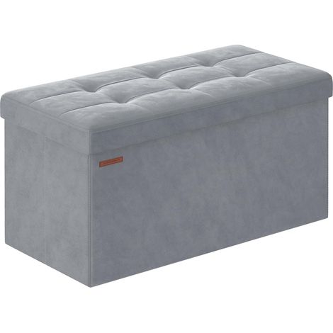 Banc de Rangement, Pouf Pliable, 38 x 76 x 38 cm, Bout de Lit, Repose-Pieds, Coffre de Rangement, Charge jusqu'à 300 kg, pour Salon, Chambre, Entrée, Gris Tourterelle LSF247G02 (1/5)