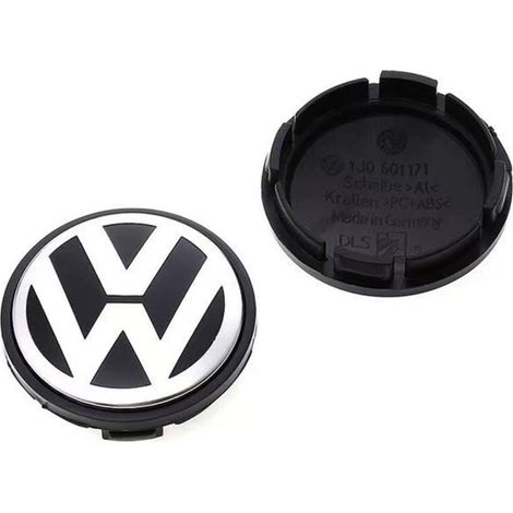 Cache-moyeu de roue 56mm pour Volkswagen Golf, Passat, Polo, Jetta, Bora, Santana – Centre de jante bombé, capuchon de moyeu en alliage d’aluminium, kit 4 pièces, accessoire jante voiture – Noir et bl