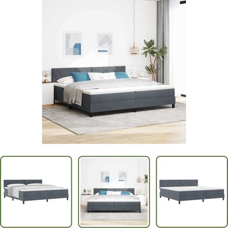 Lit à ressorts gris foncé - Lit à ressorts avec matelas Gris foncé 200 x 200 cm Velours (1/5)