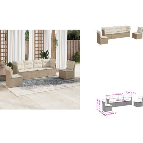 Salon de jardin avec coussins 6 pcs beige résine tressée - Ensemble Salon De Jardin - Mobilier Extérieur - Canapé Jardin - Résine Tressée - Rotin Synthétique (1/3)