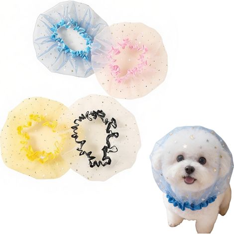 Lot de 4 colliers de récupération en tulle souple pour animal, alternative mignonne au collier élisabéthain avec décor étoiles et lune, collier élisabéthain léger et ajustable pour petits chiens, chat (1/5)