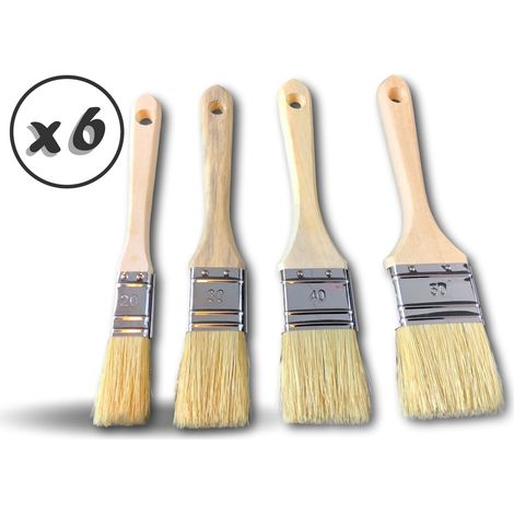 4 pinceaux plats type queue de morue  Lot de 6  Soie et synthétique  Largeur 20-30-40-50 mm  Version très épaisse qualité pro  Vernir laquer lisser  Brosse plate virole acier  Kibros 4PINCSOIx6 (1/5)