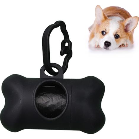 Dispenser per sacchetti per escrementi di cane, dispenser per sacchetti per deiezioni canine con clip per guinzaglio, 1 rotolo di sacchetti per deiezioni canine, nero (855 cm)
