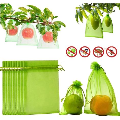 100 pièces sacs de Protection de fruits d'arbre fruitier sacs de barrière de couverture de maille de cordon pour des fleurs de fruit de plantes (10X15cm) (1/5)