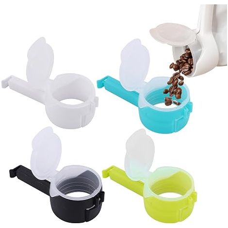 4 Clip pour sacs alimentaires avec bec verseur, clips de fermeture en plastique durables pour snacks, céréales, nourriture pour animaux de compagnie – clips verseurs faciles (1/4)