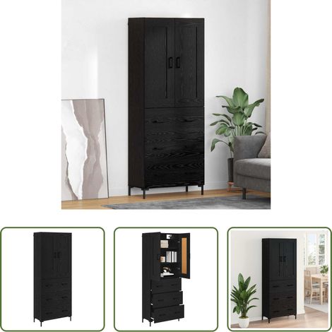 Rangement salon - Haut Armoire avec tiroir 2 pcs Chêne noir Bois d'ingénierie (1/5)
