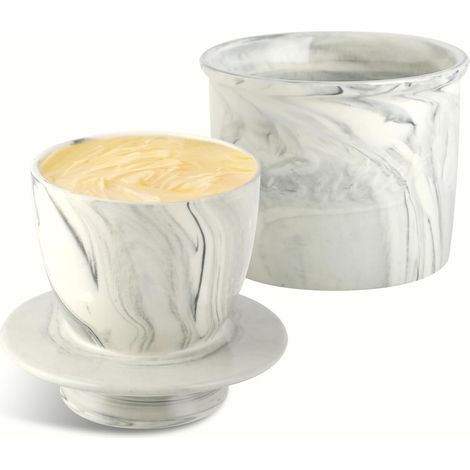 Beurrier en céramique - Design français classique - Conserve le beurre frais et tartinable - Idéal pour le petit-déjeuner, la cuisine et la table - Faïence résistante - Réservoir d'eau inclus - Blanc (1/5)
