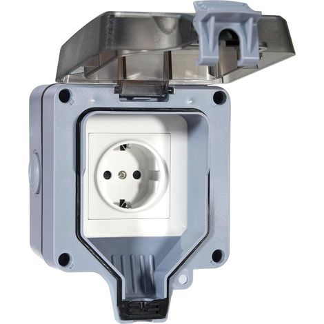 IP66 Wasserdichte Außensteckdose – Aufputzsteckdose für Gärten, Garagen und Feuchträume, 1-fach mit Klappdeckel, staub- und wetterfest (250 V, 16 A) (1/5)