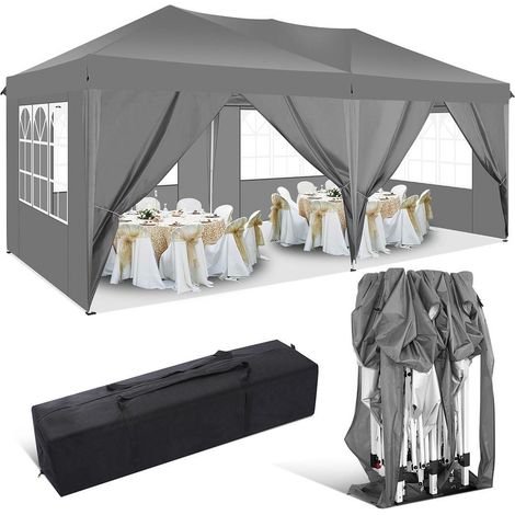 Tonnelle pliante de jardin 3x6m imperméable – Cadre acier revêtu – 6 parois latérales amovibles – Sac de transport inclus – Pour événements extérieurs (1/5)