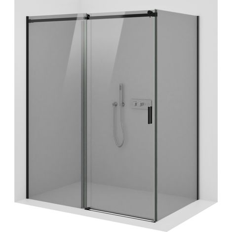 Eckdusche mit Schiebetür Bernstein NT806 FLEX Schwarz matt Nano Graues Glas 110x90 cm 8mm ESG-Sicherheitsglas