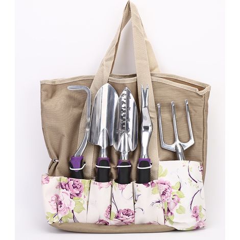 Outils de jardin, coffret cadeau de 6 outils de jardinage en alliage d'aluminium avec sac à outils robuste (1/5)