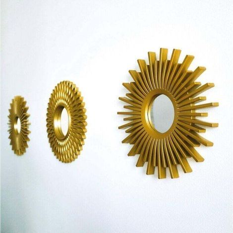 3-Piece Wall Mirror Set, Round Mirror for Wall Decoration in Home, Living Room, and Bedroom, Sunburst Mirror, Wall Hanging, Original Gift for Women and Mothers, Gold Mirror for Decoration (1/4)