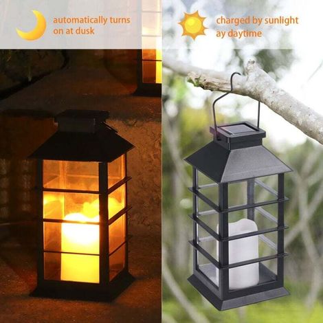 Lanterne Solaire Décorative pour lExtérieur avec Effet Bougie Vacillante LED Waterproof, Parfait pour une Lampe de Table Solaire ou une Lanterne Suspendue Extérieure,2pcs (1/3)