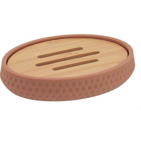 Porte savon effet nid d'abeille abs/as effet rubber/bambou - cappuccino - Tendance
