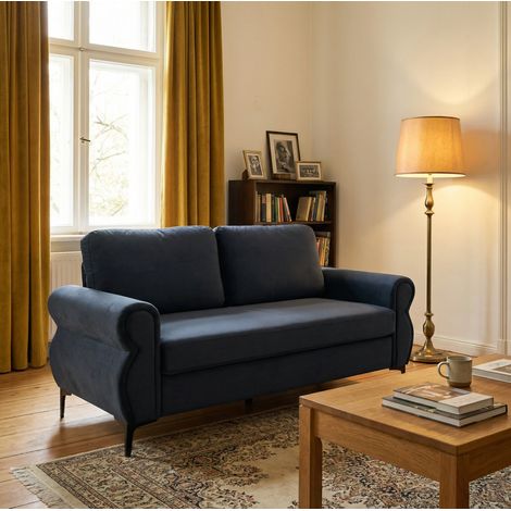 Canapé en tissu gris foncé avec structure métal et bois 173,5 cm, ressorts ensachés, housses amovibles (1/5)