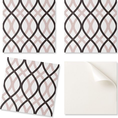Baldosas de vinilo con gr谩ficos para el ba帽o. Dise帽o elegante de ondas. 20x20x20 cm.