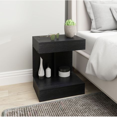 Table de chevet avec tiroir et niche ouverte, 40 x 30 x 46 cm, bois, noir, REDOM (1/5)