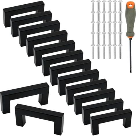 15 Pièces Poignées de Placard Noir Inoxydable Résistant Entraxe Standard 64mm Poignee de Meuble Moderne Cuisine Poignet de Tiroir pour Placards Cuisine pour Armoire avec 30 Vis et Tournevis (1/5)
