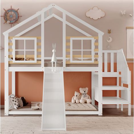 letto 90x200 a soppalco con scivolo e finestra bimbi HAVRYA (1/5)
