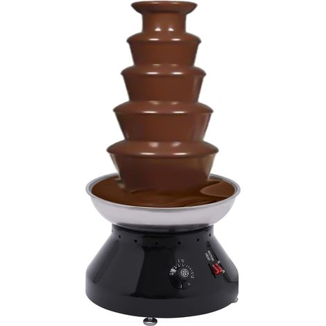 Fuente de chocolate de 5 niveles, 7 lb para chocolate caliente comercial, gran capacidad, fondant de chocolate de acero inoxidable para fiestas y bodas, negra (1/5)