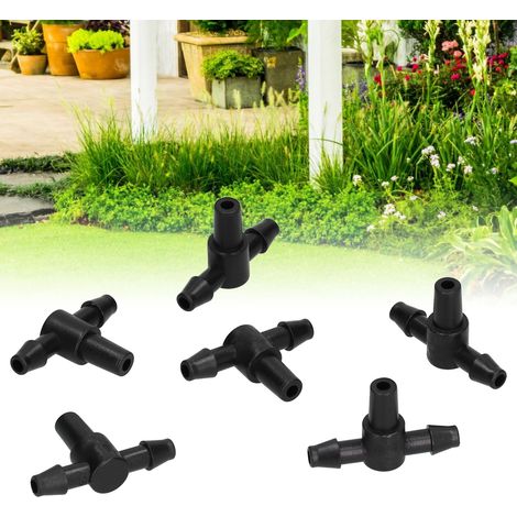 Juego de 100 piezas de conectores en T de plástico de 4/7 pulgadas para riego de jardín, juego de conectores de manguera para sistemas de riego por goteo: conexión fácil y sin herramientas. (1/5)