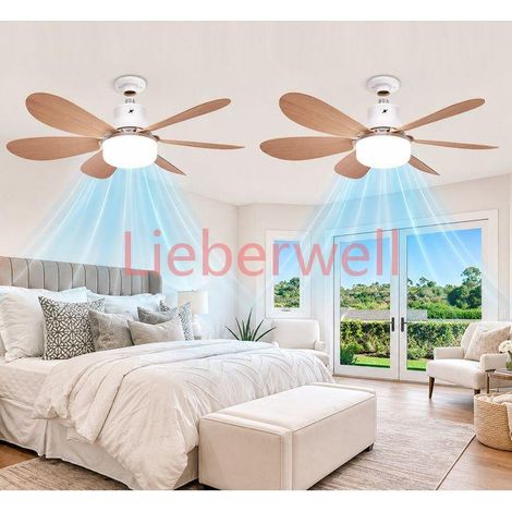 2Pcs Ventilateur de Plafond avec Lumière et Telecommande, LED 40W E27 Lampe Ventilateur,3 Vitesses, Silencieux, pour Salon, Chambre (1/5)