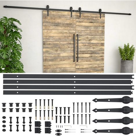 Guías con carril para puerta corredera 2 uds 183 cm acero negro (1/5)