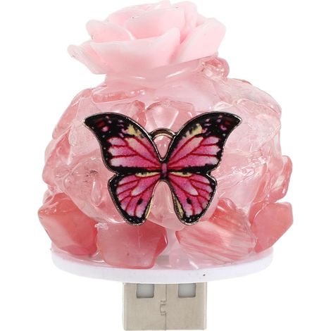 Veilleuse cristal à brancher - Lampe en pierre USB pour cuisine et salle de bain - Lampe de table décorative rose pour cheminée ou bureau