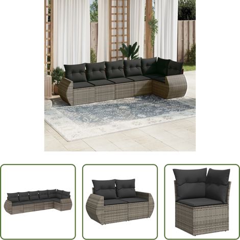 vidaXL Canapé en résine - Salon de jardin 6 pcs avec coussins gris résine tressée (1/5)