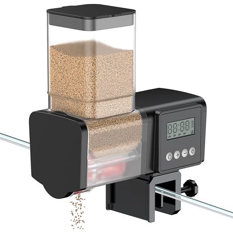 Pawfly Automatic Fish Feeder for Aquarium, 200/450ml, Adjustable Food Dispenser with Timer, Automatic Feeder for Holidays, Battery Operated (Batteries No (1/5)