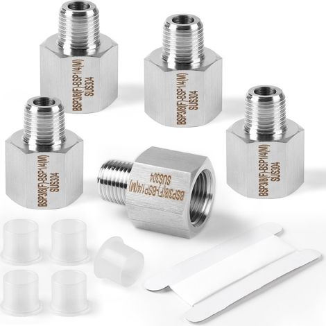 5 Pcs 3/8 "femelle BSP x 1/4" mâle BSP filetage forgé en 304 acier inoxydable réducteur connecteur hexagonal, Raccord de Tuyau Rond, Raccord réducteur à douille hexagonale (1/5)