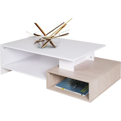 Tavolino Divano Salotto Rettangolare Design Moderno Legno 4 Ripiani Bianco Oak