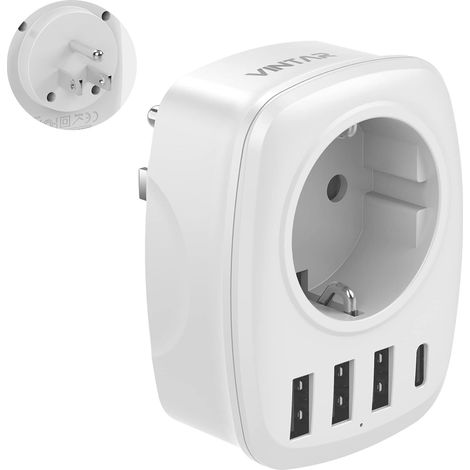 Adaptateur Prise Americaine USA Canada France Adaptateur de Voyage avec 3 USB et 1 USB-C, Europe Francaise FR 2 Broches vers US 3 Broches pour USA Canada Mexique Thaïlande, Type B (1/5)