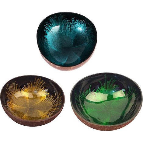 Lot de 3 bols de rangement en coquille de noix de coco naturelle, récipients à bonbons, porte-noix, organisateur de bureau (Motif 1/3/4)-13.00X13.00X6.00CM (1/3)