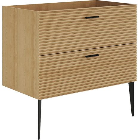 Mobile sottolavabo striato con piedi - 2 cassetti - Naturale chiaro - 80 cm - SARONE