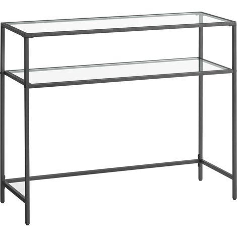 Table Console, 2 Niveaux, Verre Trempé, Cadre Métallique (1/5)