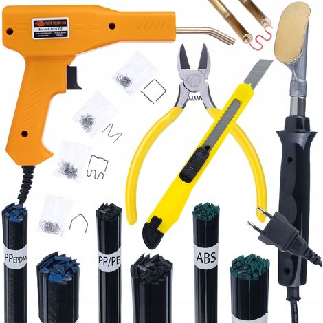 Rosfix DualWeld 5in1 - Kit per saldatura plastica: Saldatrice + Graffatrice + PP/PE + ABS/PC 50g + PP/EPDM nero 50g  200 graffette  Riparazioni di paraurti, alloggiamenti, coperture