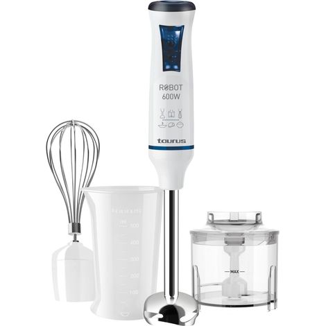 Mixeur plongeant multifonction 3 en 1 600W, 20 vitesses réglables + Turbo, anti-éclaboussures, bol mesureur, bol hachoir et Fouet (1/5)