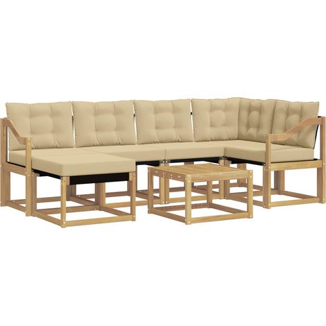Outdoor Sofa Set with Cushion 7 pcs White and Beige vidaXL