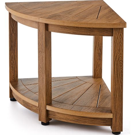 VEVOR Corner Shower Bench, 18.5" Height 17.75" Radius, Faux Wood Grain Polystyrene, 350 LBS with Storage Shelf, Water Resistant, Shower Stool for Inside & Outside Shower, for Bathroom, Living Room (1/5)