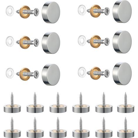 Juego de 20 tornillos de acero inoxidable cepillado con tapas decorativas para espejos, mesas, platos, armarios, paneles de vidrio, color plata, 14 mm (1/5)