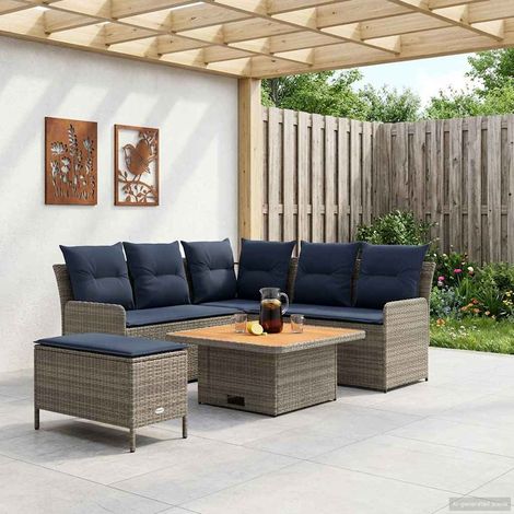 vidaXL Möbelsets mit Kissen 5 pcs Grau und Marineblau PE-Rattan (1/5)