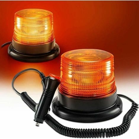 Yellow LED rotating beacon for car, trailer, caravan, SUV, magnetic base, 12 V/80 V MUMU