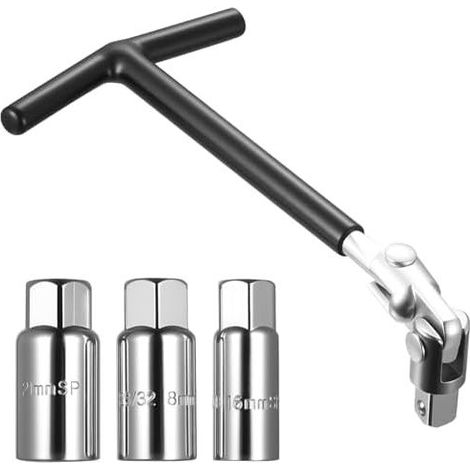 Zündkerzenschlüssel & 3 Zündschlüssel, 16/18/21 mm Steckschlüssel, universeller T-förmiger Zündkerzenschlüssel, flexible Steckschlüssel für Auto und Motorrad, Zündkerzenauszieher (1/5)