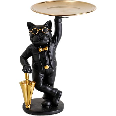 Bac De Rangement - Figurine Bouledogue En Résine - Pour Bureau Table Chevet - Noir - Unité (1/5)