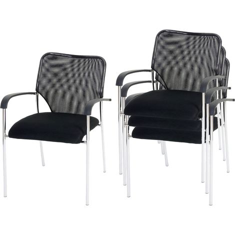 Lot de 4 chaises de conférence / visiteur Tulsa, empilable, tissu siège noir, dossier noir (1/2)