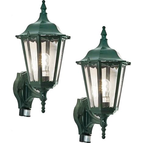 2er-Set Wandleuchten FIRENZE mit Bewegungsmelder E27, Aluminium grün, Höhe 48 cm (1/4)